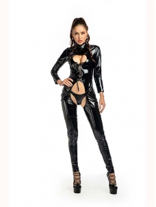 Black Women Long Sleeve Sexy Vinyl Jumpsuit