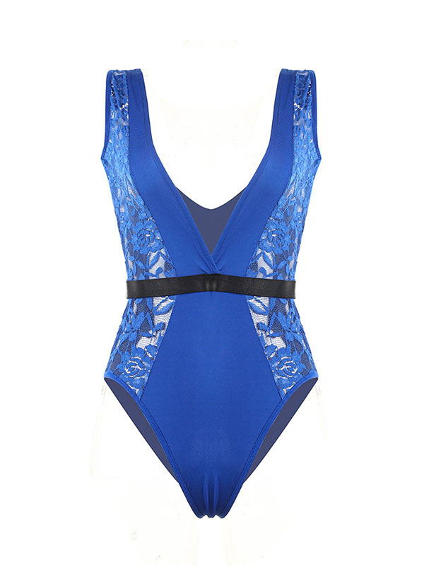 Blue Metallic Lace and Satin Teddy