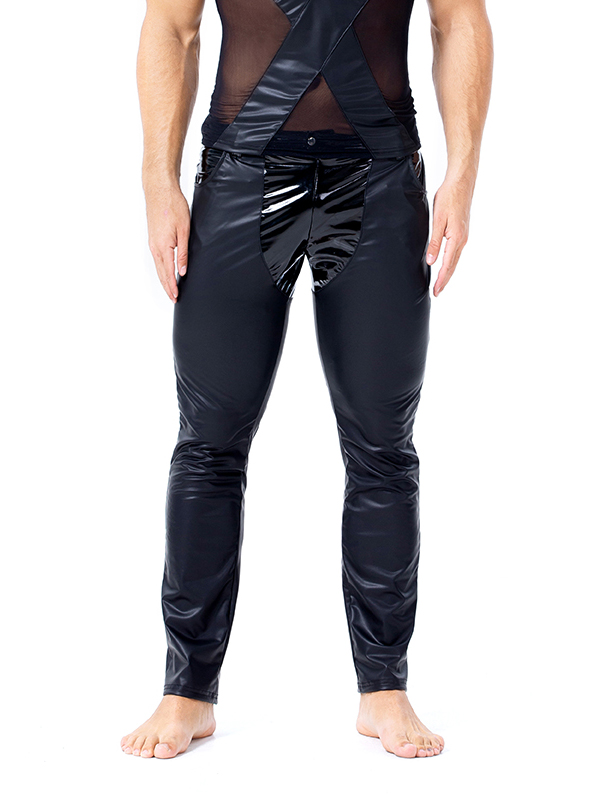 Men Vinyl Black Trousers