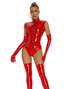 Women Vinyl Sexy Teddies Zipper Lingerie