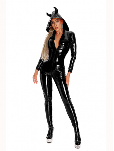 Women Vinyl Sexy  Zipper Jumpsuit Lingerie