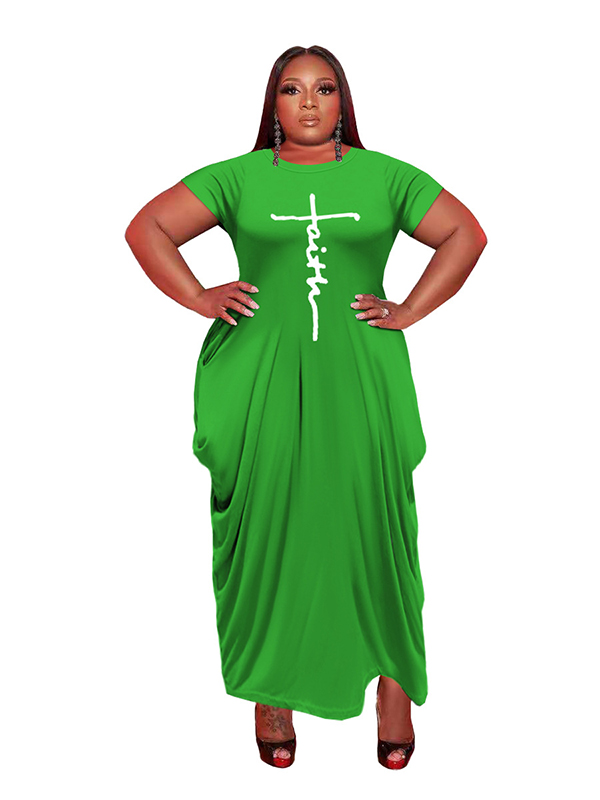 Women Short Sleeve Plus Size Maxi Dress