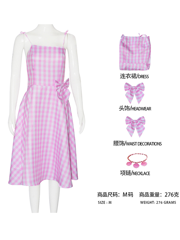 Barbi Live Pink Plaid Beach Dress With Necklace