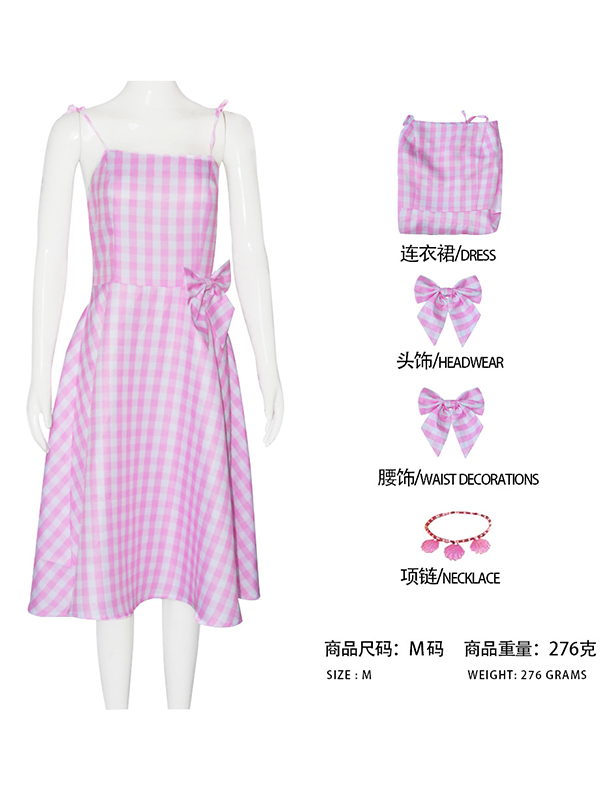 Barbi Live Pink Plaid Beach Dress With Necklace (including fancy dress)