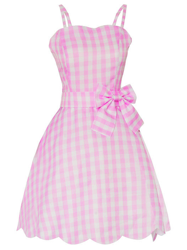 Barbie Live Pink Plaid Beach Dress With Necklace