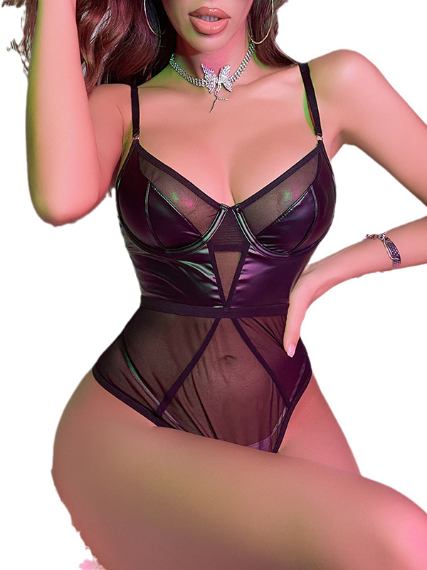 Women Sexy Vinyl Teddies Lingerie Set