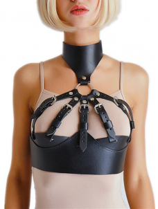 Women Punk Leather Body Chain Belt Black Harness