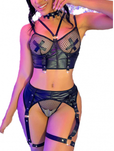 Women Sexy Vinyl Bra And Garter Lingerie Set