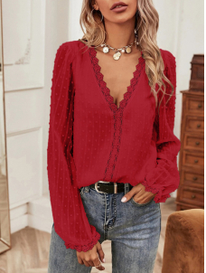 Women Autumn Deep V Neck Long Sleeve Blouses