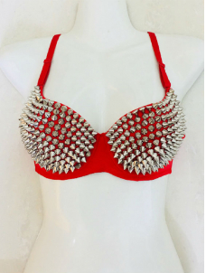 Women Red Sexy Rivet Bra Set