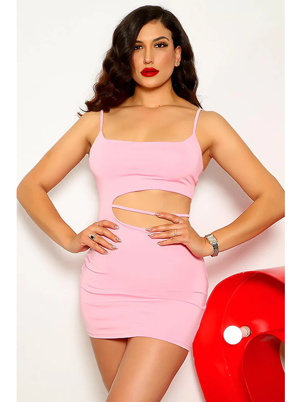 Women Solid Nightclub Side Waist Exposed Dress
