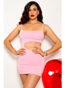Women Solid Nightclub Side Waist Exposed Dress