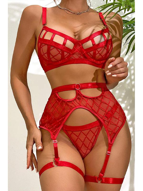Women Sexy Valentines Bra and Garter Lingerie