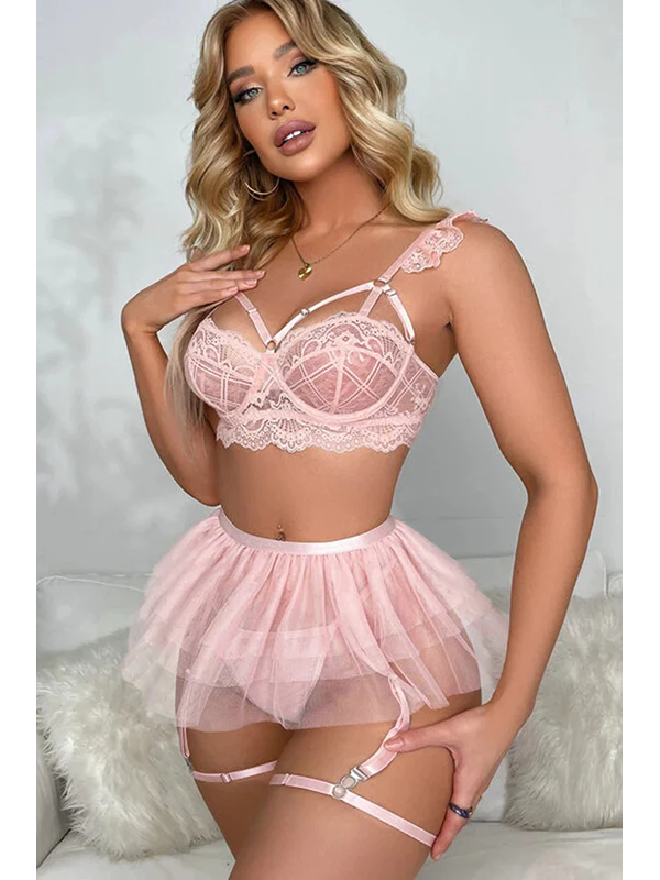 Women Sexy Valentines Bra and Gater Lingerie