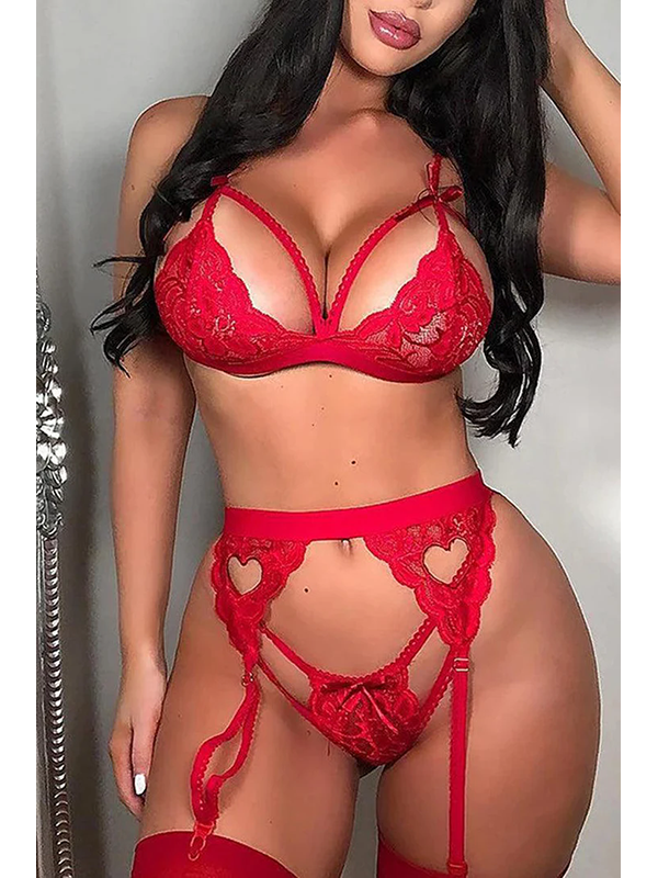 Women Sexy Valentines Bra and Gater Lingerie