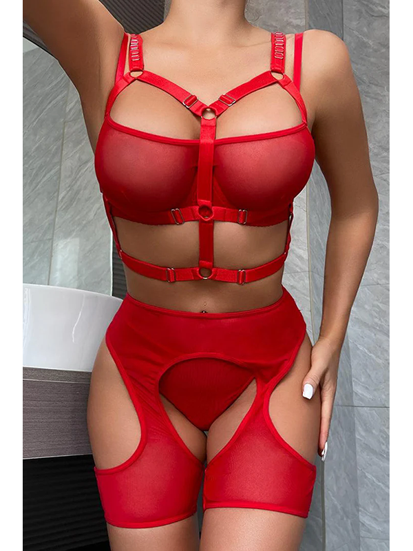 Women Sexy Valentines Bra and Gater Lingerie
