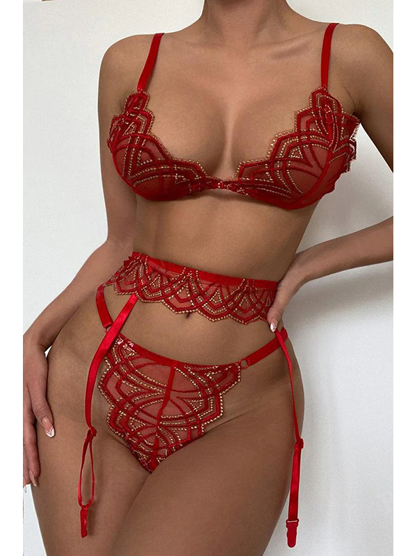 Women Sexy Valentines Bra and Garter Lingerie