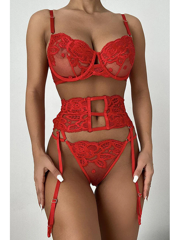 Women Sexy Valentines Bra and Garter Lingerie