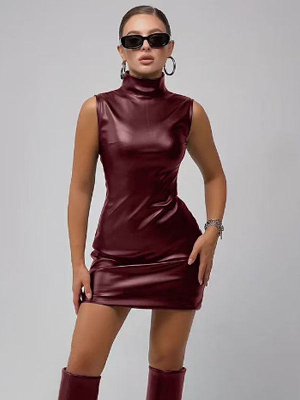 Women Sexy Faux Leather Mini Dress