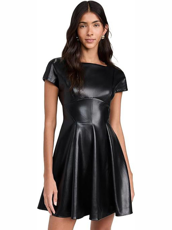 Women Sexy Faux Leather Mini Dress