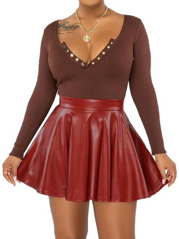 Women Sexy Faux Leather Mini Skirt