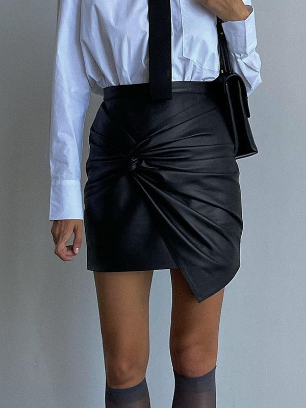 Women Sexy Faux Leather Mini Skirt