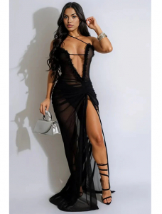 Women Sexy Deep V Neck Maxi Dress