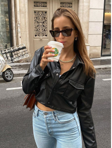 Women Sexy Faux Leather Coat