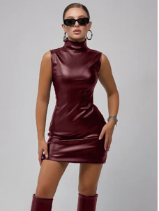 Women Sexy Faux Leather Mini Dress
