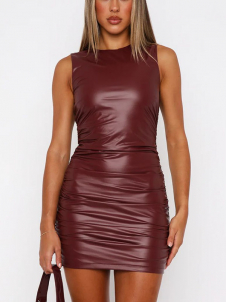 Women Sexy Faux Leather Mini Dress