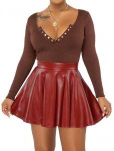 Women Sexy Faux Leather Mini Skirt