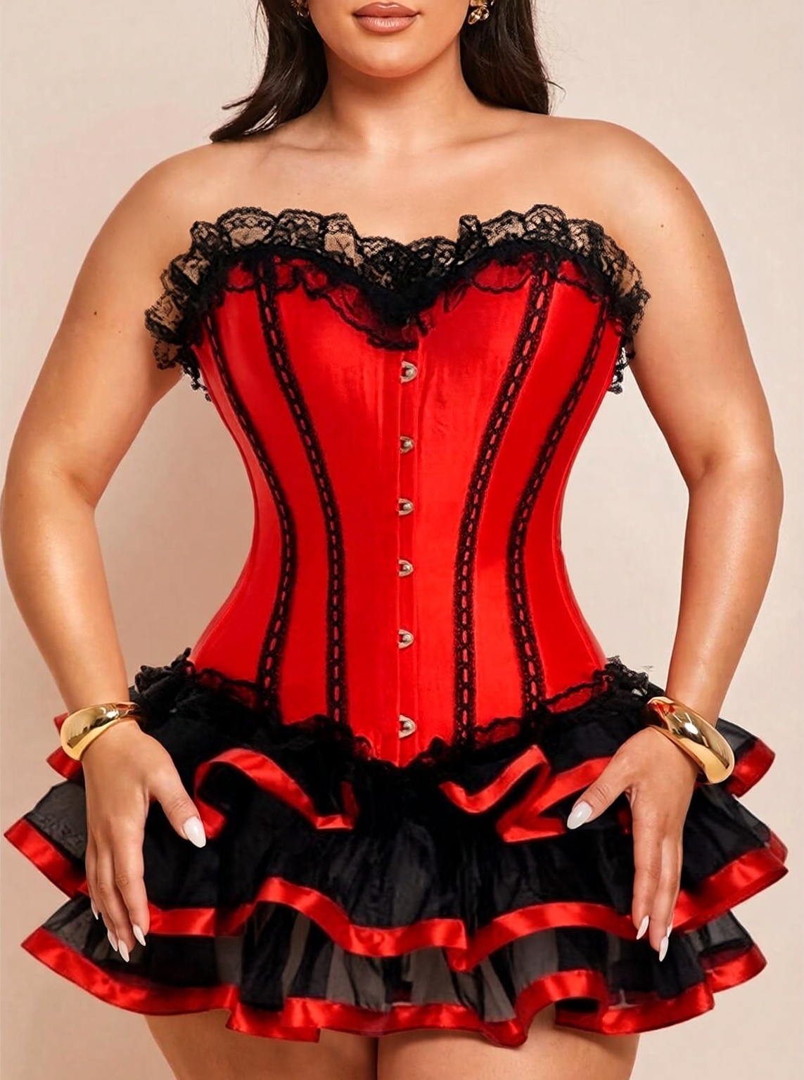 S-6XL Sexy Burlesque Overbust Corset with Skirt