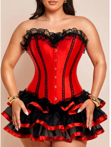 S-6XL Sexy Burlesque Overbust Corset with Skirt