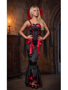Vampire Costume Gothic Long Dress with Cape Corset and Red Lace Up