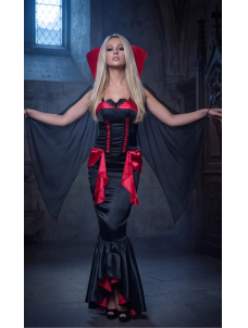 Vampire Costume Gothic Long Dress with Cape Corset and Red Lace Up