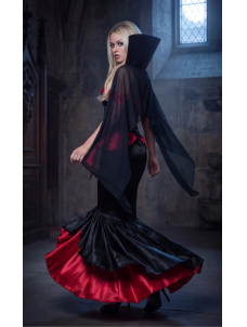 Vampire Costume Gothic Long Dress with Cape Corset and Red Lace Up
