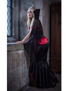 Vampire Costume Gothic Long Dress with Cape Corset and Red Lace Up