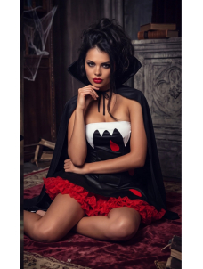 Vampire Costume Halloween Cosplay Outfit Black Mini Dress with Cape