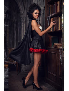Vampire Costume Halloween Cosplay Outfit Black Mini Dress with Cape