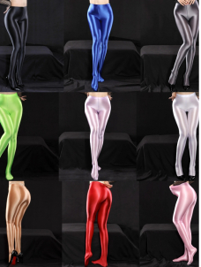 Women Glossy Shiny Footed Leggings High Waist Stretch 