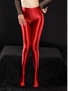 Women Glossy Shiny Footed Leggings High Waist Stretch 