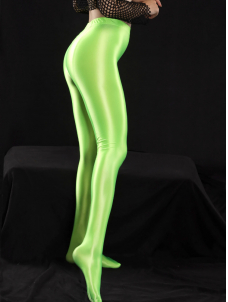 Women Glossy Shiny Footed Leggings High Waist Stretch 