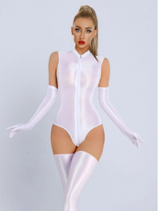 Women Glossy Sleeveless Front Zipper Bodysuit