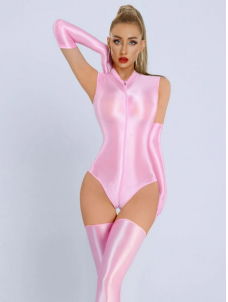 Women Glossy Sleeveless Front Zipper Bodysuit