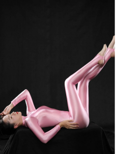 Women Shiny Zipper Catsuit Long Sleeve High Neck Tigh Bodysuit